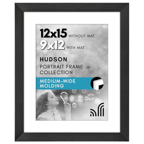 Americanflat 12x15 Picture Frame - Matted to 9x12 - Engineered Wood - Black | Shatter-resistant glass, hangs vertical or horizontal, sawtooth hangers included, use with or without mat - color: Black, size: 12x15