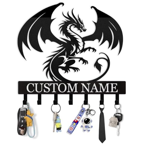 Personalized Metal Key Holder for Wall, Custom Dragon Key Holder Wall Mount | Adhesive Key Rack Hook Organizer, Metal Wall Key Holder, Key Rack Coat Rack for Living Room Bedroom - color: 08 Dragon