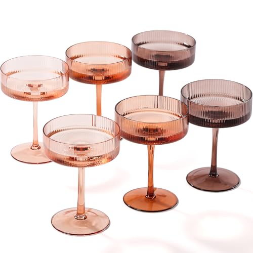 Brown Coupe Glasses Set of 6 |9 oz earth tones Brown martini Glasses |Melanin Cocktail Glasses Set,Champagne Coupe Glasses for Margarita, Bar,Dessert Glass - color: Melanie