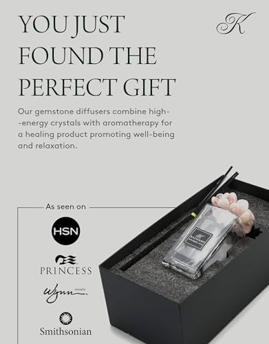 KALIFANO Luxury Glass and Rose Quartz Crystal Diffuser with Decorative Selenite Reeds - Premium Fragrance/Aroma Diffuser Bottle with Healing Effects (Essential Oils Not Included) - color: Rose Quartz
