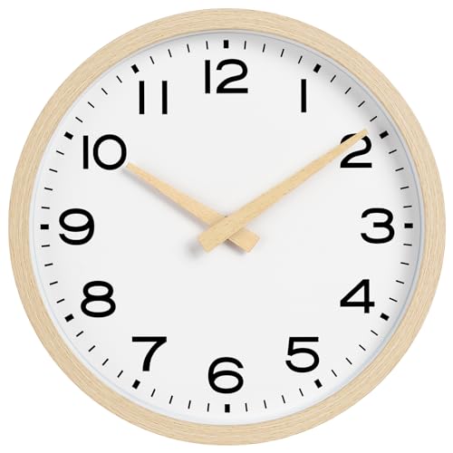 AKCISOT 12 Inch Wall Clock, Silent Battery Operated Analog Clock, Natural | Office | Kitchen | Living Room | Classroom | Easy-to-read Numbers - color: D_natural, size: 12 Inch