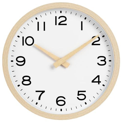 AKCISOT 12 Inch Wall Clock, Silent Battery Operated Analog Clock, Natural | Office | Kitchen | Living Room | Classroom | Easy-to-read Numbers - color: D_natural, size: 12 Inch