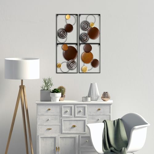 Tandefio 4 Pcs Metal Wall Art Abstract Wall Decoration Brown Metal Decor 14'' x 11'' Minimalist Sculptures Decor Round Style Iron Modern Accent Hanging Housewarming Gift for Home Living Room Bedroom