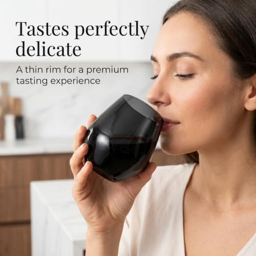 Godinger Stemless Red Wine Glasses, Drinking Glasses, European Made Stemless Wine Glass - Black, 17oz, Set of 4 - color: Black