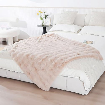 Faux Fur Throw Blanket Plush Thick Fleece Blanket Fluffy Cozy Soft Warm Blankets Throws for Bed, Couch, Sofa, Office, Camping 50''x60'' Camel - color: D-camel, size: 50''x60''