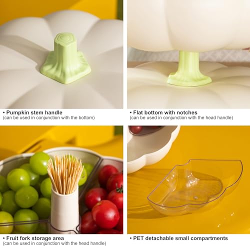 SKEPPY Divided Serving Tray with lid, Pumpkin snackle box container with 3 Compartments, Candy and Nut Serving Container for fruits, nuts, candies, and christmas snacks, White