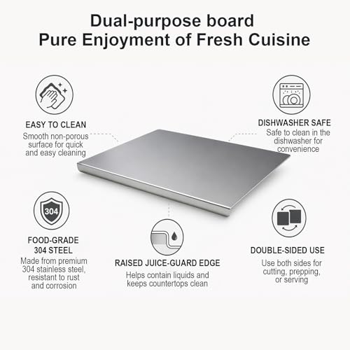 Stainless Steel Cutting Board with Counter Lip,Metal Pastry Board Kitchen | Non-Slip Kitchen Chopping Board, Dishwasher Safe, for Meat Vegetables Fruits Bread Baking 15.74x20.47Inch - size: 0.1"L x 0.1"W