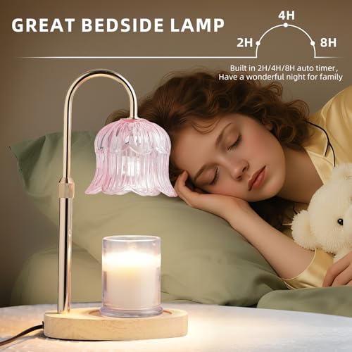 Candle Warmer Lamp with Timer: Flower Shape Wax Lamp Candles No Flame Home Decor Pink Candles Warming Lights - color: Pink