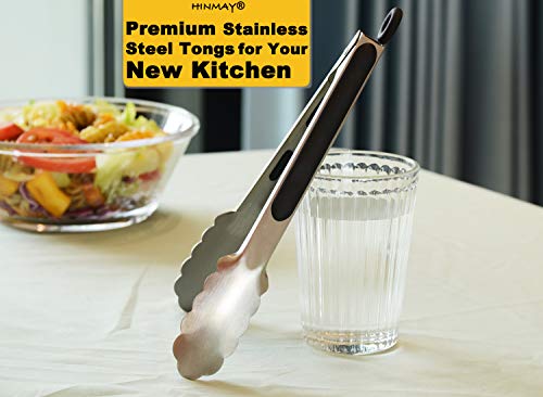 HINMAY Stainless Steel Kitchen Tongs 9-Inch Cooking Tongs, Set of 3 - color: Silver