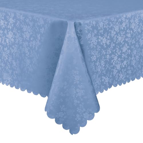 Smiry Rectangle Waterproof Heavy Duty Vinyl Tablecloths, 52 x 70 Inch | Wipeable Washable Floral Embossed Table Cover for Kitchen and Dining Room, Indoor & Outdoor Use, Haze Blue - color: Haze Blue, size: 70" x 52" (Rectangular)
