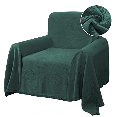 H.VERSAILTEX Cotton Sofa Covers Couch Cover Sofa Slipcover for Most Shape Sofas, Feature Thick Woven Jacquard Seamless with Tassels, Multi-Use Decorative for Couch (Medium: 71" x 91", Green) - color: Green, size: Medium