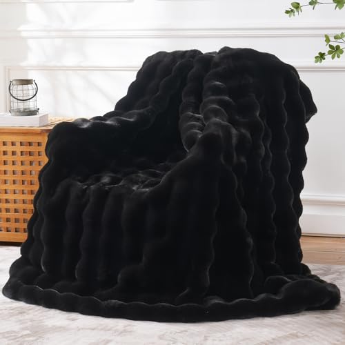 BENVWE Faux Fur Throw Blanket for Couch - Thickened Fluffy Soft Bubble Blanket for Living Room Home Decor - Fathers Day Birthday Gifts for Women Men, Black, 50" x 60",1300GSM - color: Black, size: Throw(50" x 60")