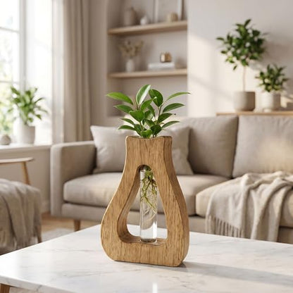 Plant Propagation Station with Glass Test Tube Vases, Wooden Stand Planter Terrariums for Hydroponic Plant Cuttings, Home Office Desktop Decor, Gift for Plant Lovers - size: 4.7"x6.4"