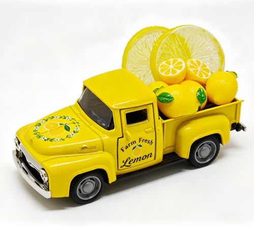 Lemon Farmhouse Truck Decor with Fake Lemons for Home Kitchen | Summer Lemon Kitchen & Tiered Tray Decor, Lemonade Stand & Amalfi Coast Party Decorations, Vintage Truck Table Centerpiece - color: Lemon-yellow