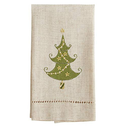 Saro Lifestyle Embroidered and Hemstitched Lighted Christmas Tree Guest Towel (Set of 4), Natural, 14"x22" - color: Lighted Christmas Tree