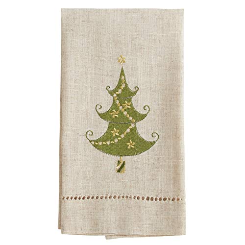 Saro Lifestyle Embroidered and Hemstitched Lighted Christmas Tree Guest Towel (Set of 4), Natural, 14"x22" - color: Lighted Christmas Tree