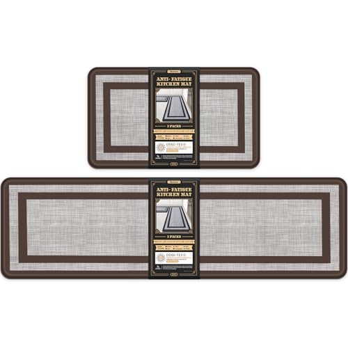 Mattitude Kitchen Mats Set of 2,Cushioned Anti-Fatigue Non-Skid Rug Sets | Ergonomic Comfort PVC Kitchen Mats for Floor,Soft Standing Mat for Kitchen,Floor,Office,Sink,Laundry, Chocolate Frame - color: Chocolate Frame, size: 17.3" x 59 "+ 17.3" x 29 "--0.