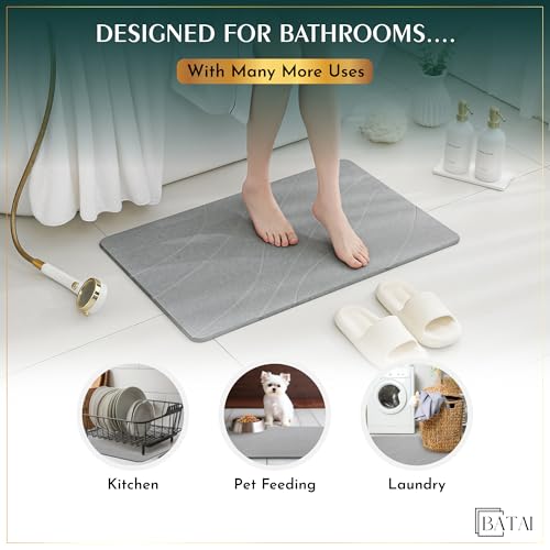 Extra Large Diatomaceous Earth Stone Bath Mat (31.5” x 19.7”) Light Gray XL | Fast Absorbent Shower Stone Bath Mat For Bathroom - Quick Dry, Easy Clean and Non-Slip Mat - Instant Drying Diatomite Bathmat - color: Light Gray