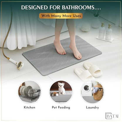 Extra Large Diatomaceous Earth Stone Bath Mat (31.5” x 19.7”) Light Gray XL | Fast Absorbent Shower Stone Bath Mat For Bathroom - Quick Dry, Easy Clean and Non-Slip Mat - Instant Drying Diatomite Bathmat - color: Light Gray