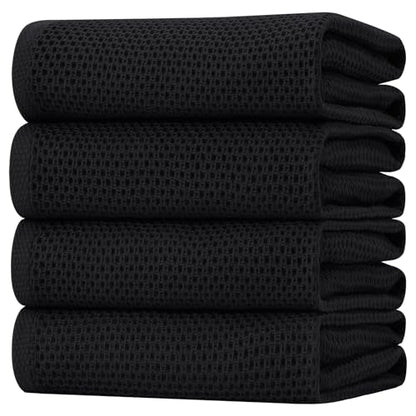 Homaxy 100% Cotton Oversized Waffle Weave Kitchen Towels 4-Pack, Black | 20 x 28 Inches, Ultra Soft Absorbent Dish Towels, Quick Drying Large Cleaning Towels - color: Black, size: 20 X 28 - 4 Pack