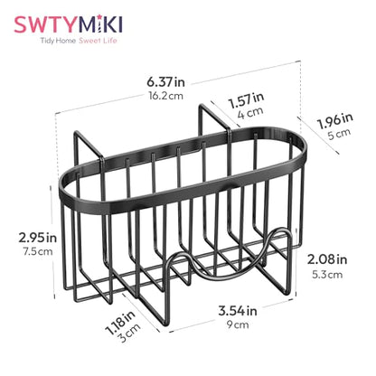 SWTYMIKI Sponge Holder for Kitchen Sink - Movable Kitchen Sink Caddy with M Shape Hook, Stainless Steel Hanging Sponges Caddy Organizer in Double Bowl Sinks Depth>3.15in, Middle Divider<1.5in, Black - color: Black-regular