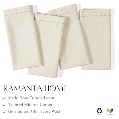 Ramanta Home Natural Cloth Dinner Napkin Set of 12-20x20 Inch, Premium Cotton Linen Flax Hemstitched Napkins, Soft Durable Washable for Everyday Use Thanksgiving Christmas Parties Halloween - color: Natural - Hemstitch, size: 20" x 20" (Set of 12)