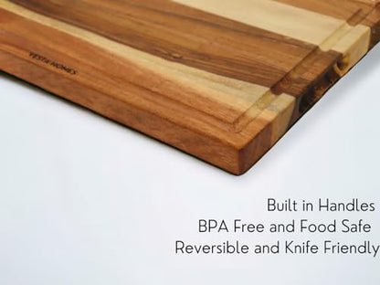 Vesta Homes Wooden Edge Grain Cutting Board/Chopping, Serving Board/Block for Vegetables, Fruits, Cheese and Charcuterie | Natural Acacia Wood | 15 * 10 * 1 Inches | Handcrafted in India - size: 15"L x 10"W