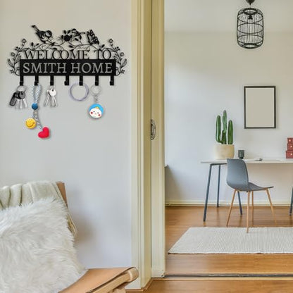 Personalized Key Holder for Wall - Welcome To My Home Metal Wall Key Hanger | Custom Name Key Rack Holder Wall Mount for Living Room Bedroom Doorway Hallway, Unique Housewarming Gift - color: 06 Bird