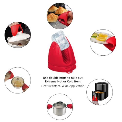 3 Pairs Silicone Oven Mitts Sets Pot Holders Heat Resistant for Kitchen - Small Kitchen Mittens Silicone Rubber Air Fryer Mitts Mini Pot Pinch Grip for Cooking & Baking, Red - color: Red