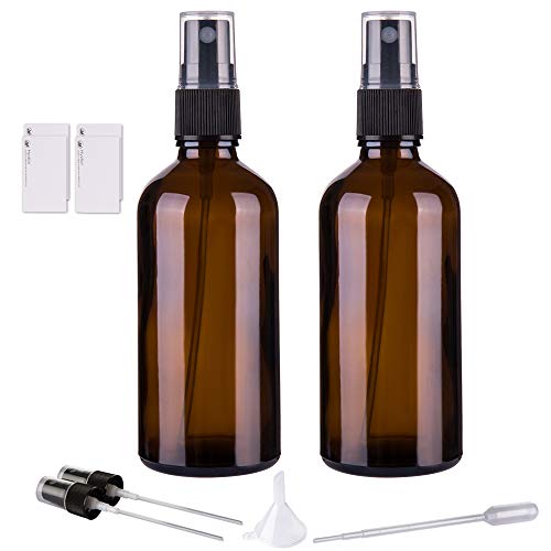 Amber Glass Spray Bottles for Essential Oils, 4oz, 2 Pack | Small, Empty, Fine Mist - color: Black Amber