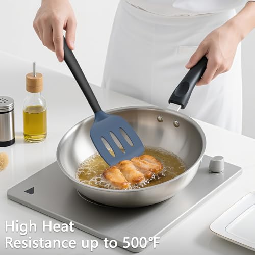 Coukre 3 Pack Silicone Spatula Set, Heat Resistant to 500°F, BPA-Free | Fish Spatula, Solid & Slotted Turners, Dishwasher Safe, Spatula Set for Eggs, Pancakes, Fish & Burgers, DarkBlueBlack - color: DarkBlueBlack