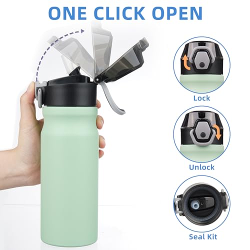 BJPKPK 18 oz Water Bottle with Straw & Handle, Insulated Stainless Flask | Leak Proof Locking Lid, Thermal, Double Wall Vacuum, Keeps Hot/Cold, BPA Free, Dishwasher Safe, Travel & Sports, Sage - color: Sage, size: 18 Ounces
