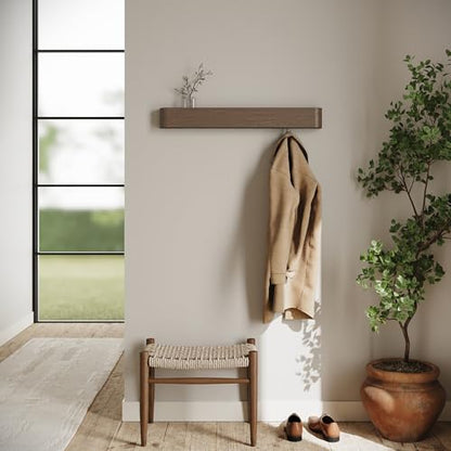 Kazai. Wall-Mounted Coat Rack 'Toke' - Modern Design Coat Rack with Hidden Wall Hooks - Solid Wood Veneer Panel Coat Hanger - Oak, Dark - color: Oak, Dark, size: 8 Hooks