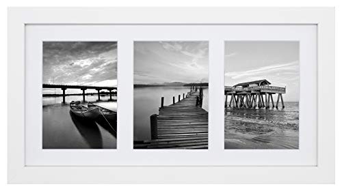 Golden State Art Display (3) 5x7 Pictures, 9x18 White Photo Wood Frame | Solid Wood With Tempered Glass, White Mat,Collage Frame - size: 9x18 White, for (3) 5x7