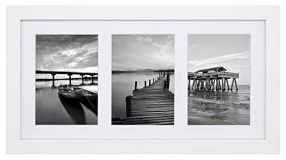 Golden State Art Display (3) 5x7 Pictures, 9x18 White Photo Wood Frame | Solid Wood With Tempered Glass, White Mat,Collage Frame - size: 9x18 White, for (3) 5x7