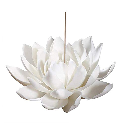 Ceramic Lotus Incense Burner,Flower Insence-Stick Holder with Ash Catcher Incent Holder for Sticks Cones Yoga Studio Living Room Home Decor