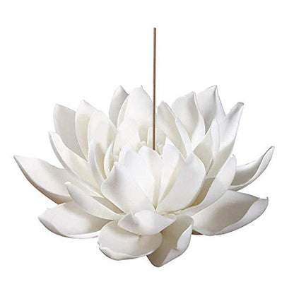 Ceramic Lotus Incense Burner,Flower Insence-Stick Holder with Ash Catcher Incent Holder for Sticks Cones Yoga Studio Living Room Home Decor