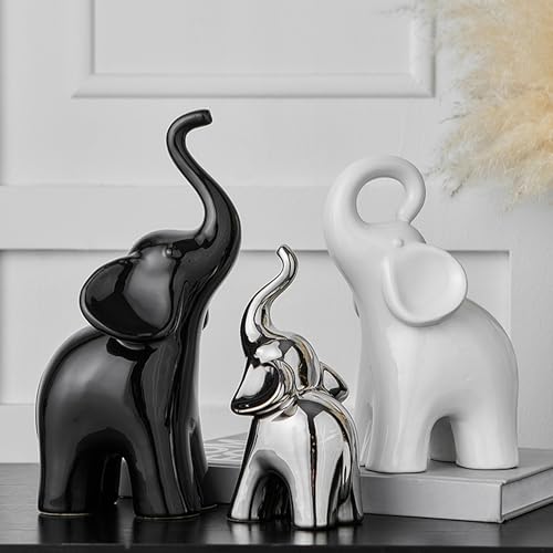 XINXUAN Modern Ceramic Elephant Family Ornaments, Set of 3, Home Decor (B-3PCS Elephant) - size: B-3PCS elephant