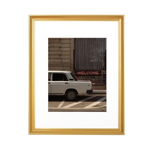 11x14 Picture Frame Gold, Display 11x14 without Mat or 8x10 with Mat, Wall Gallery Photo Frames - color: Gold Wood, size: 11x14 inches