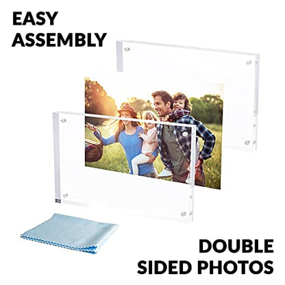 SimbaLux Magnetic Acrylic Picture Photo Frame 4x6 inches Clear Edge, 3 Pack | Clear Glass Like, Double Sided Frameless Desktop Floating Display, Free Standing, Easy to Change - size: 4" x 6" 3-Pack
