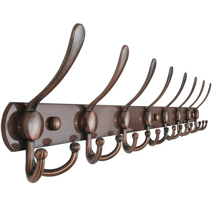 Coat Rack Wall Mount - 29.5” Long 8-Tri-Hooks Heavy Duty Coat Hanger Rail Wall Hooks for Hanging Coats Hats Clothing Clothes Purse Mudroom Entryway, Red Antique Copper - color: Antique Copper, size: L=29.5” (1 Pcs)