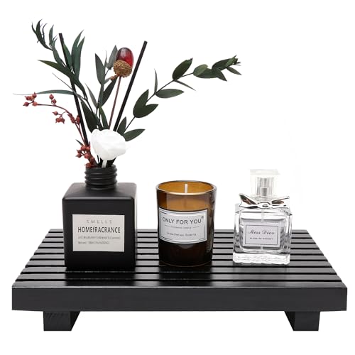 Bathroom Counter Trays Organizer Wooden Display Pedestal Kitchen Soap Dish | Countertop Trays Black Farmhouse Wood Riser Soap Dispenser Holder for Bathroom Decor Kitchen Sink Accessories Vanity Tray - color: Black, size: 10x6 inch