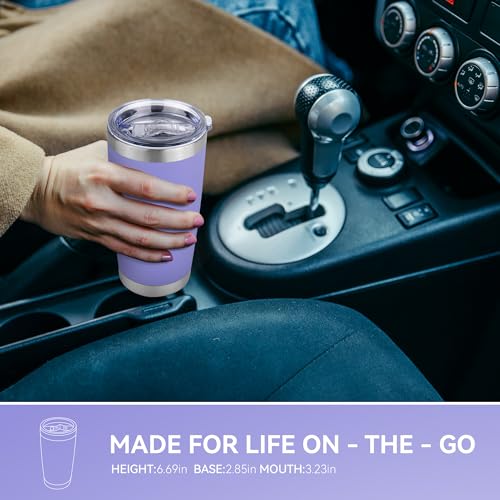 20 oz Tumbler Stainless Steel Tumblers Bulk with Lid Double Wall Insulated Coffee Tumbler Cups for Hot & Cold Drinks Powder Coated Travel Coffee Tumbler Mug Metal (Lavender, 1 pack) - color: Lavender, size: 20 Ounces