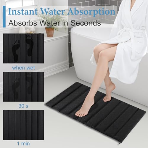 Heagoale Ultra Quick Drying Stone Bath Mat Diatomaceous Earth Shower Mat Non-Slip Foldable Dish Drying Mats for Bathroom Floor, Kitchen Counter, Pet, 23x15, Black - color: Black