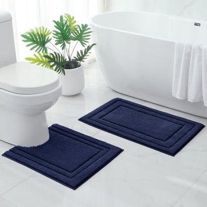 HOMEIDEAS Bathroom Rugs Sets 2 Piece, Super Soft and Absorbent Non Slip Microfiber U-Shaped Toilet Bath Mat Set (20"x32"+U20 x24, Navy Blue) - color: Loop- Navy Blue, size: 1'8" x 2'8" (20"x32"+U Shape 20"x24")