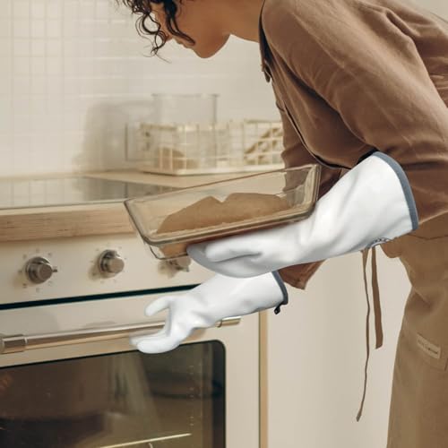 Silicone Oven Gloves, Heat Resistant Kitchen Oven Mitts, 1 Pair(9) | Food Grade, Waterproof, Easy Clean, Great for Sourdough Baking, Kitchen Cooking, Grilling, Smoking, Frying, BBQ - color: White Standard, size: 9/L