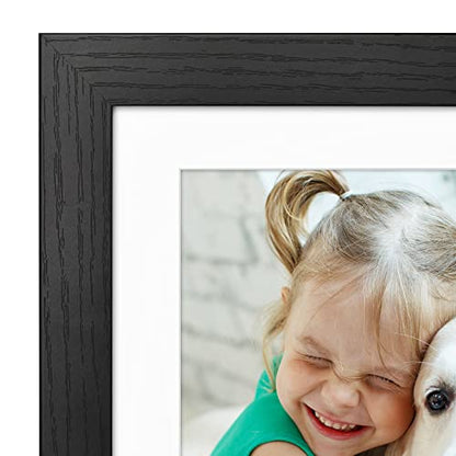 Americanflat 10x10 Picture Frame - Matted to 8x8 - Engineered Wood - Black | Shatter-resistant glass, wall or tabletop display with included easel, sawtooth hangers included, secure turn-tab backing - color: Black, size: 10x10