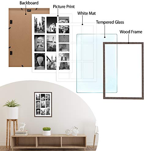 Golden State Art 9-Openings 4x6 Wood Collage Picture Frame Distressed Brown | Fits Nine 4x6 Photos, White Mat, Photo, Art,13.6x19.7 Poster or Print Display, Tempered Glass,1 Pack - color: Distressed Brown, size: 1 Pack