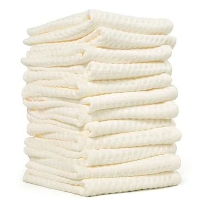 Cleanbear Wash Cloths 12 Pack - Cotton Waffle Weave, Lightweight, 13” x 13” | Absorbent & Quick-Drying Washcloths Set for Showering, Face, Body, Bathroom, Kitchen, Gym, Cream - color: Cream