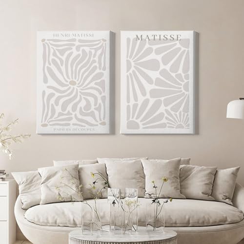 Matisse Beige Posters Beige Modern Painting Abstract Matisse Art Poster Mid Century Canvas Wall Art Neutral Matisse Prints Minimalist Matisse Wall Art Neutral Artwork 16x24inx2 with Framed - color: Matisse Beige Posters Framed